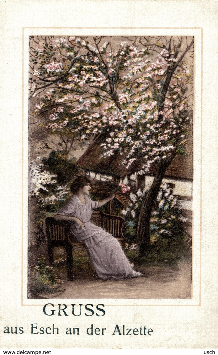 LUXEMBURG - ESCH-SUR-ALZETTE, Gruss Aus Esch An Der Alzette, Carte-fantaisie, CHERRY BLOSSOMS - Esch-sur-Alzette