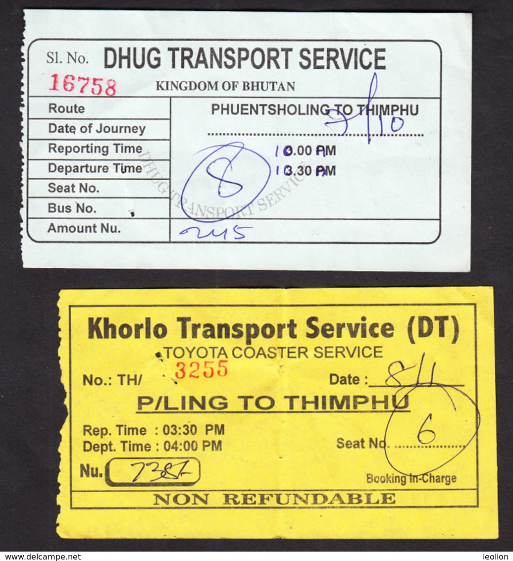 BHUTAN 2x Bus Tickets (used) Phuentsholing To Thimphu - Mundo