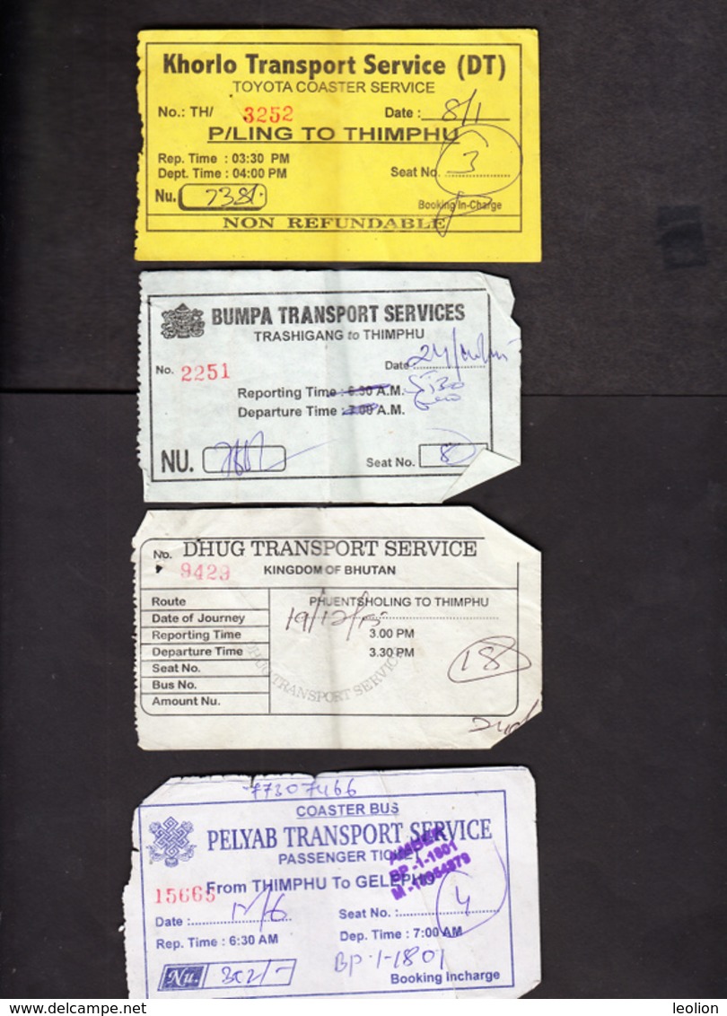 BHUTAN 11x Bus Tickets (used) Phuentsholing / Trashigang / Dagapela To Thimphu,Thimphu To Phuentsholing &Gelephu BHOUTAN - Wereld