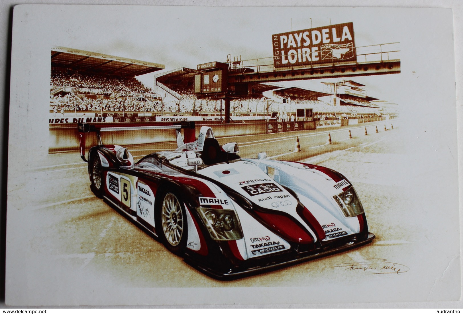 Carte Postale Voiture CP61 AUDI R8 2004 Course Auto Des 24 Heures Du Mans Illustrateur François Bruère - Le Mans