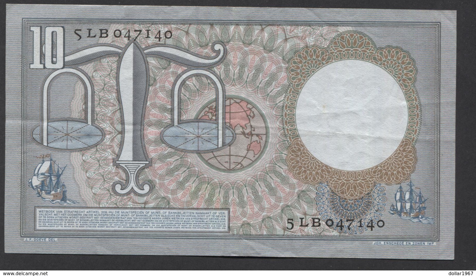 Netherlands 10 Gulden, 1953  -  5 LB 047140 - See The 2 Scans For Condition.(Originalscan ) - 10 Gulden