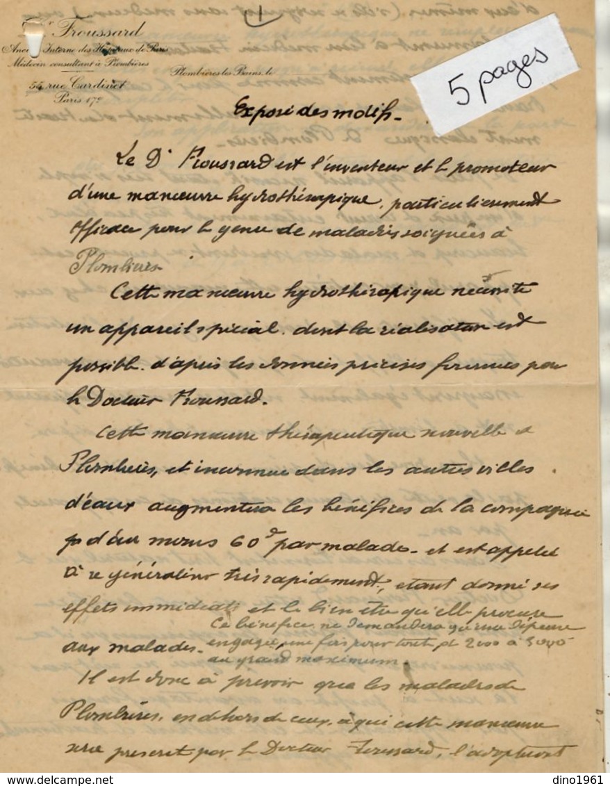 VP14.933 - Lot De Documents Concernant ¨ Le Thermophore De PLOMBIERES LES BAINS ¨ Invention Du Docteur FROUSSARD à PARIS - Autres & Non Classés