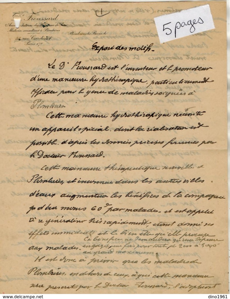 VP14.933 - Lot De Documents Concernant ¨ Le Thermophore De PLOMBIERES LES BAINS ¨ Invention Du Docteur FROUSSARD à PARIS - Altri & Non Classificati