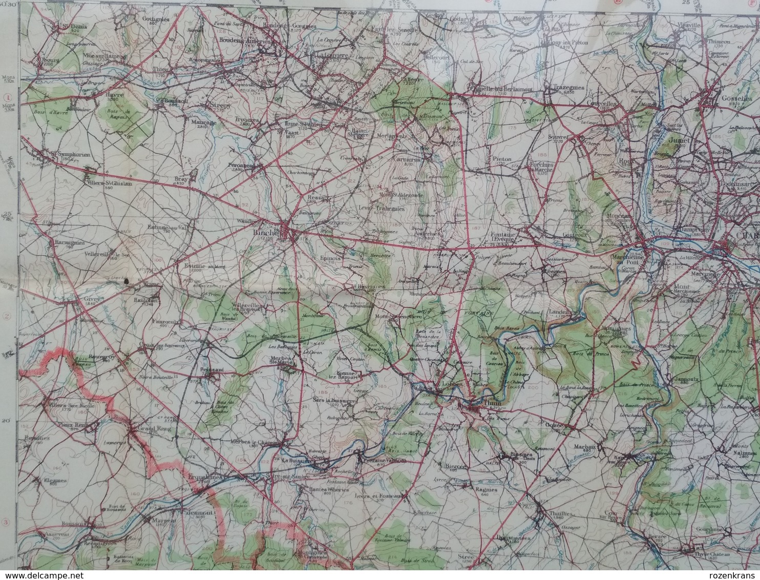 Topografische en militaire kaart STAFKAART 1916 UK War Office WW1 WWI Charleroi Namur Dinant Givet Chatelet