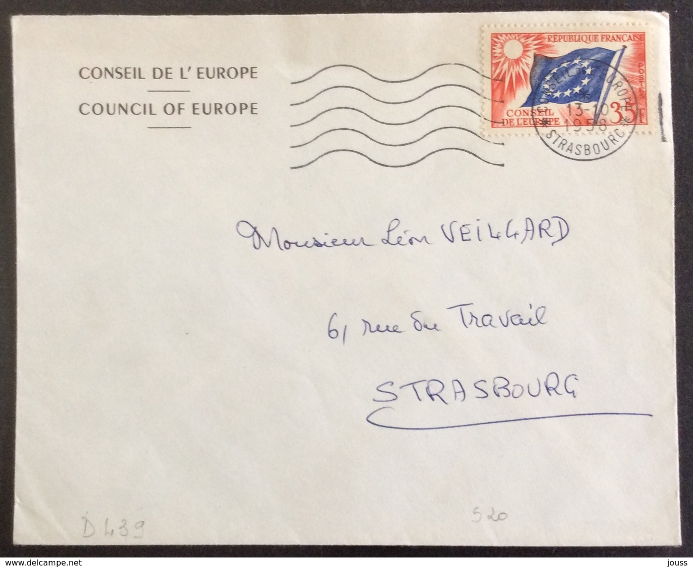 D439 Conseil De L’Europe S 17 S 18 S 20 10/10/58 11/10/58 13/10/58 - Covers & Documents