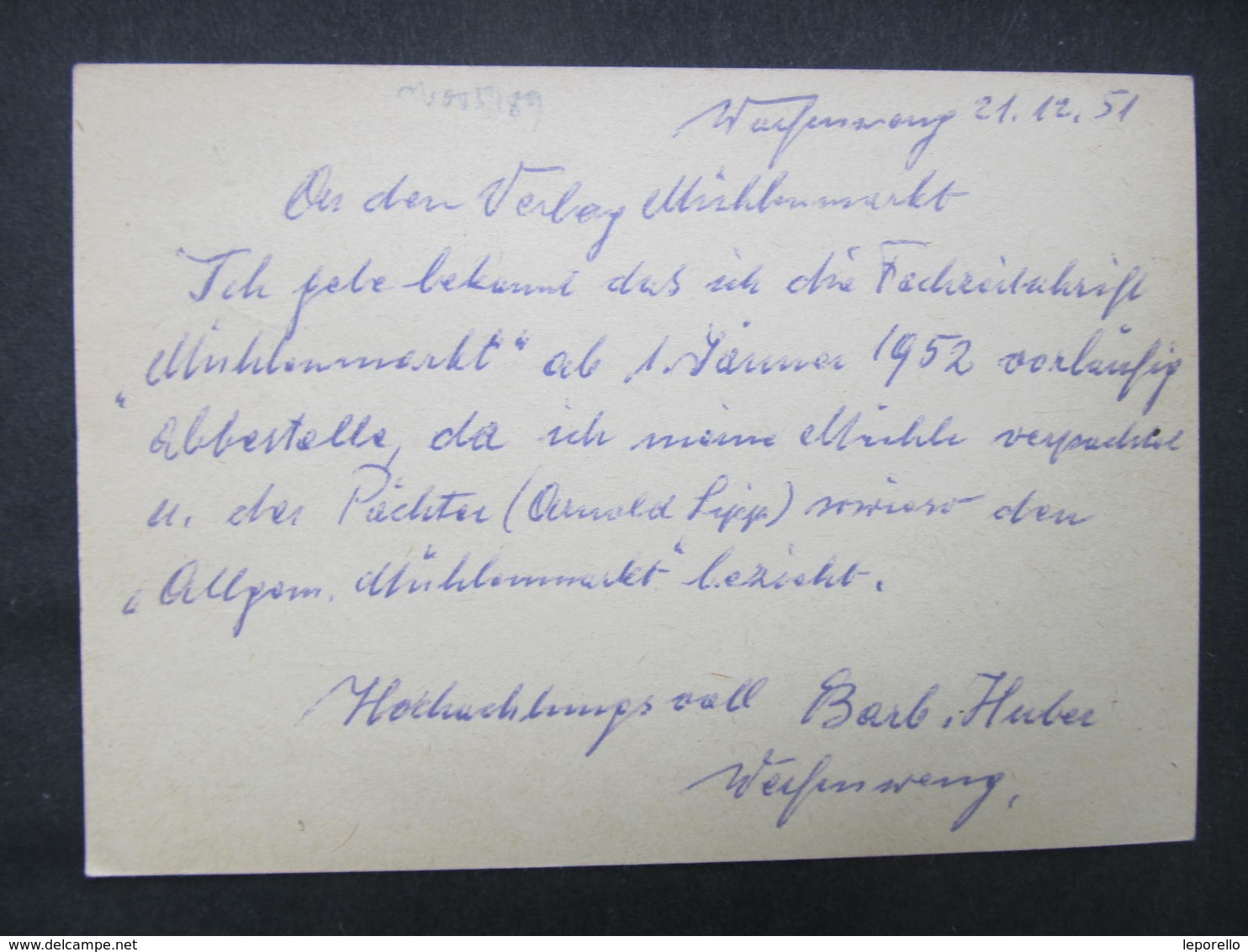 GANZSACHE Pfarr Werfen Postablage Werfenweng 1951 // D*38201 - Briefe U. Dokumente