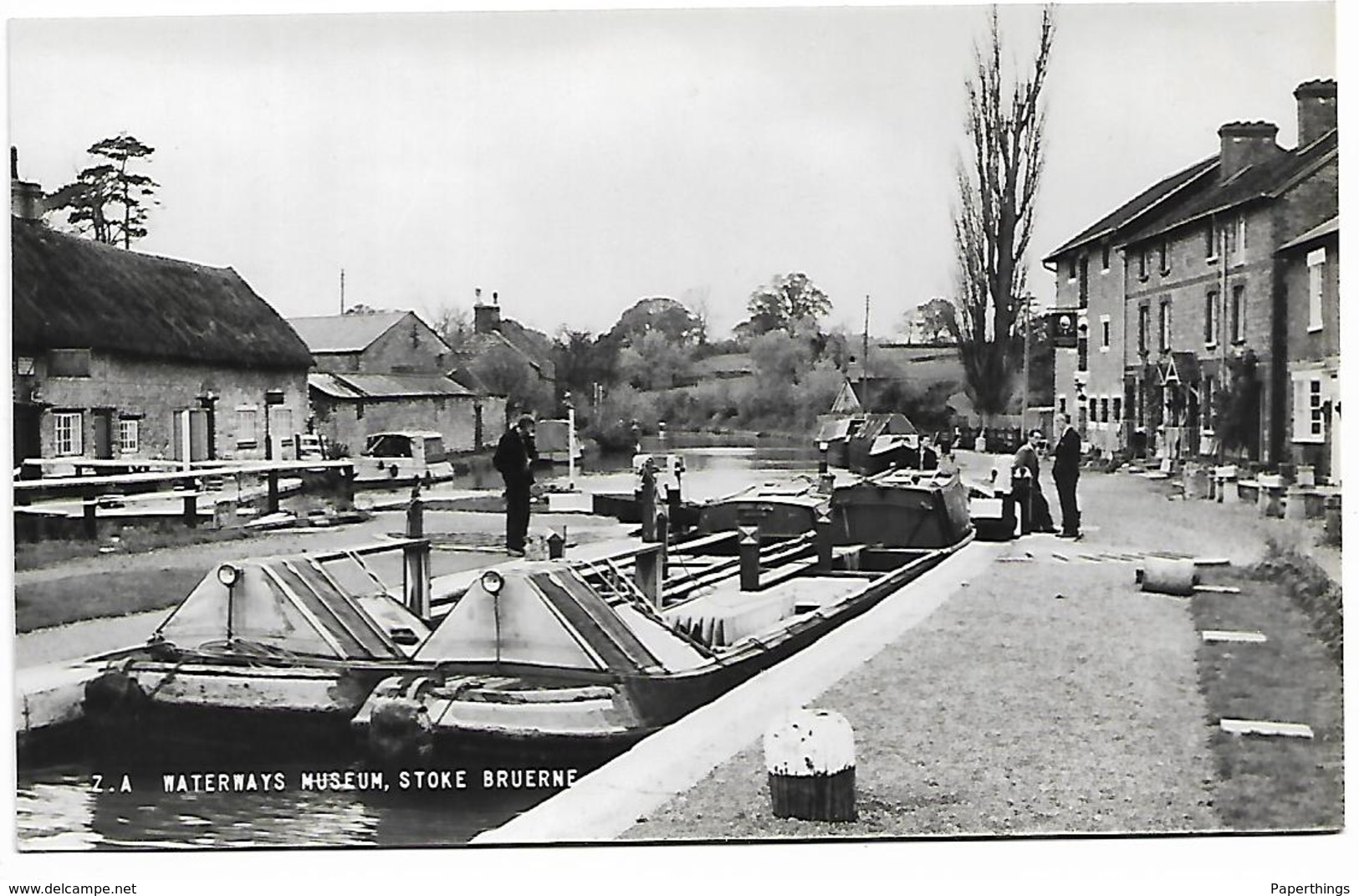 Real Photo Postcard, Waterways Museum, Stoke Bruerne. Canal Boats, Houses, Buildings, People. - Northamptonshire