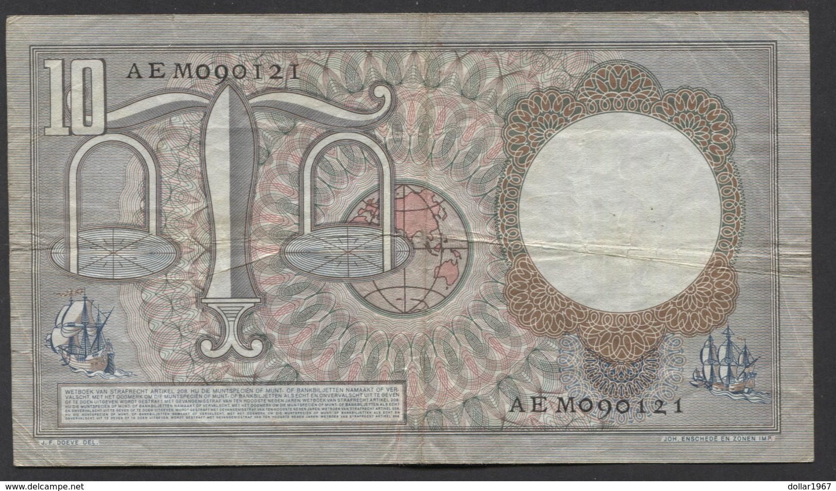 Netherlands 10 Gulden, 23-3-1953  -  AEM 090121  - See The 2 Scans For Condition.(Originalscan ) - 10 Florín Holandés (gulden)