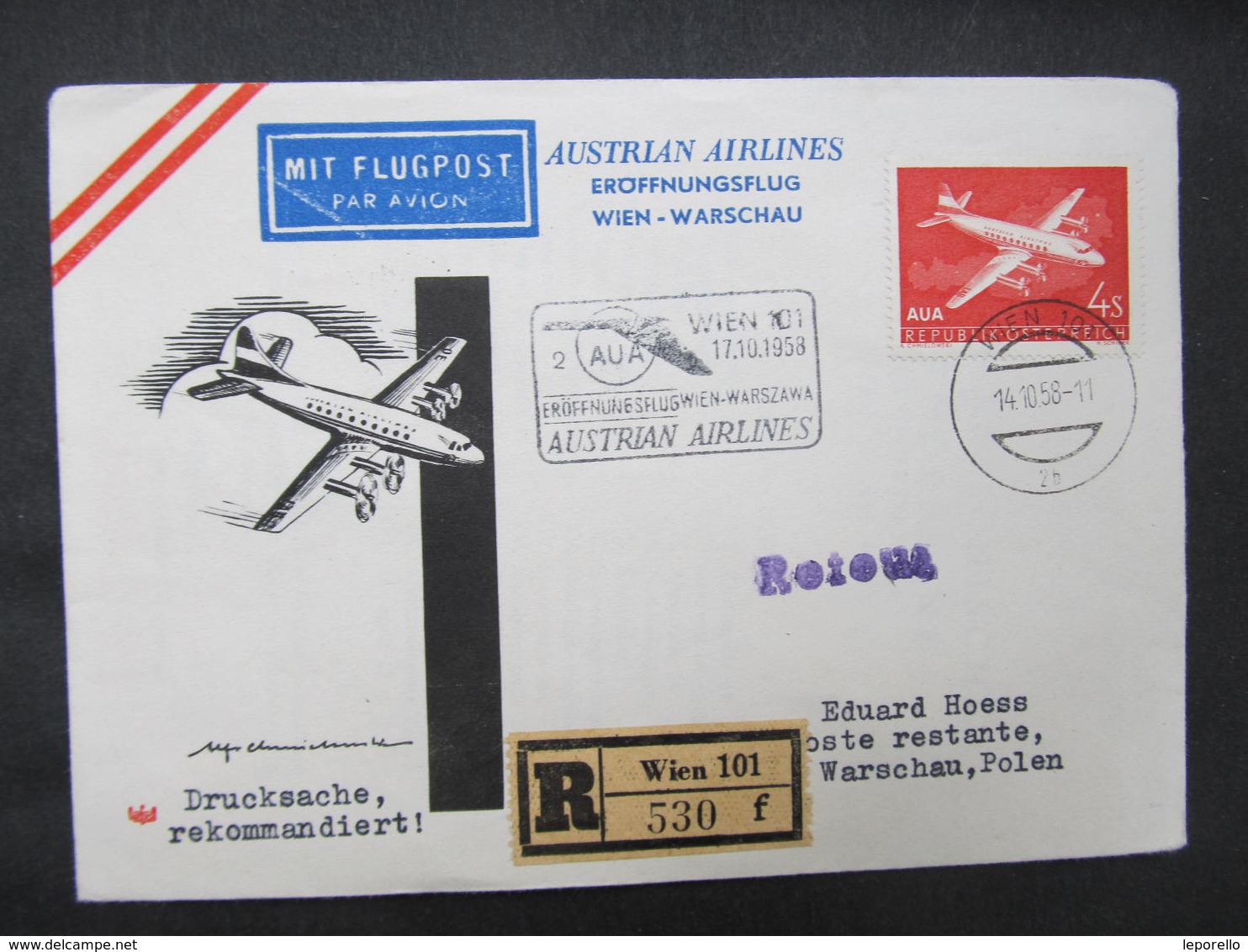 BRIEF Luftpost Wien - Warszawa 1958 AUA // D*38205 - Briefe U. Dokumente