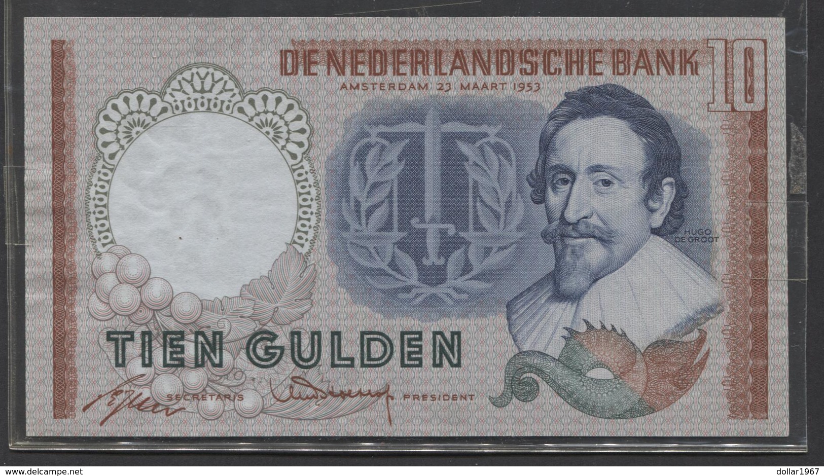 Netherlands 10 Gulden, 23-3-1953  -  DZY 068273 UNC- - See The 2 Scans For Condition.(Originalscan ) - 10 Florín Holandés (gulden)