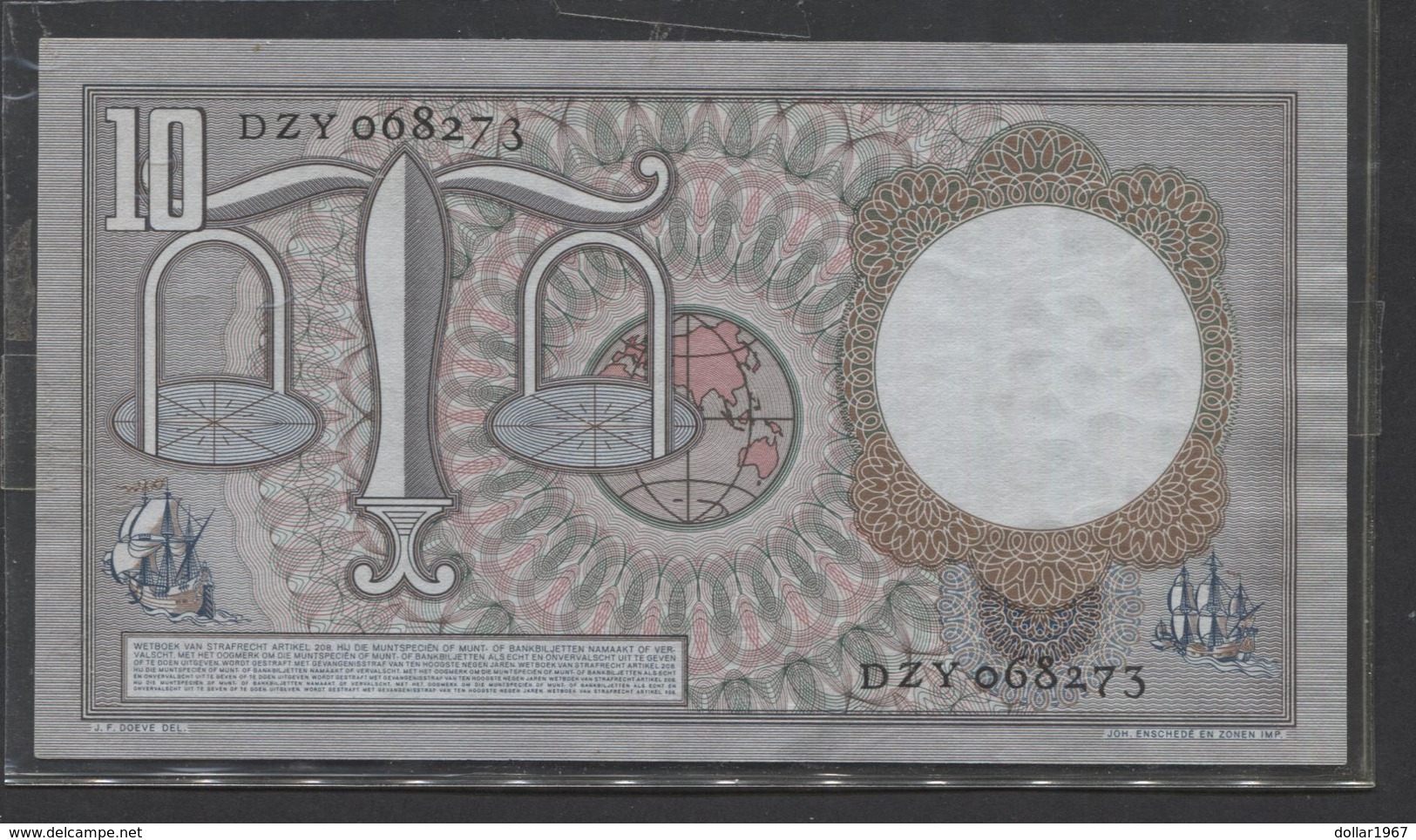 Netherlands 10 Gulden, 23-3-1953  -  DZY 068273 UNC- - See The 2 Scans For Condition.(Originalscan ) - 10 Florín Holandés (gulden)