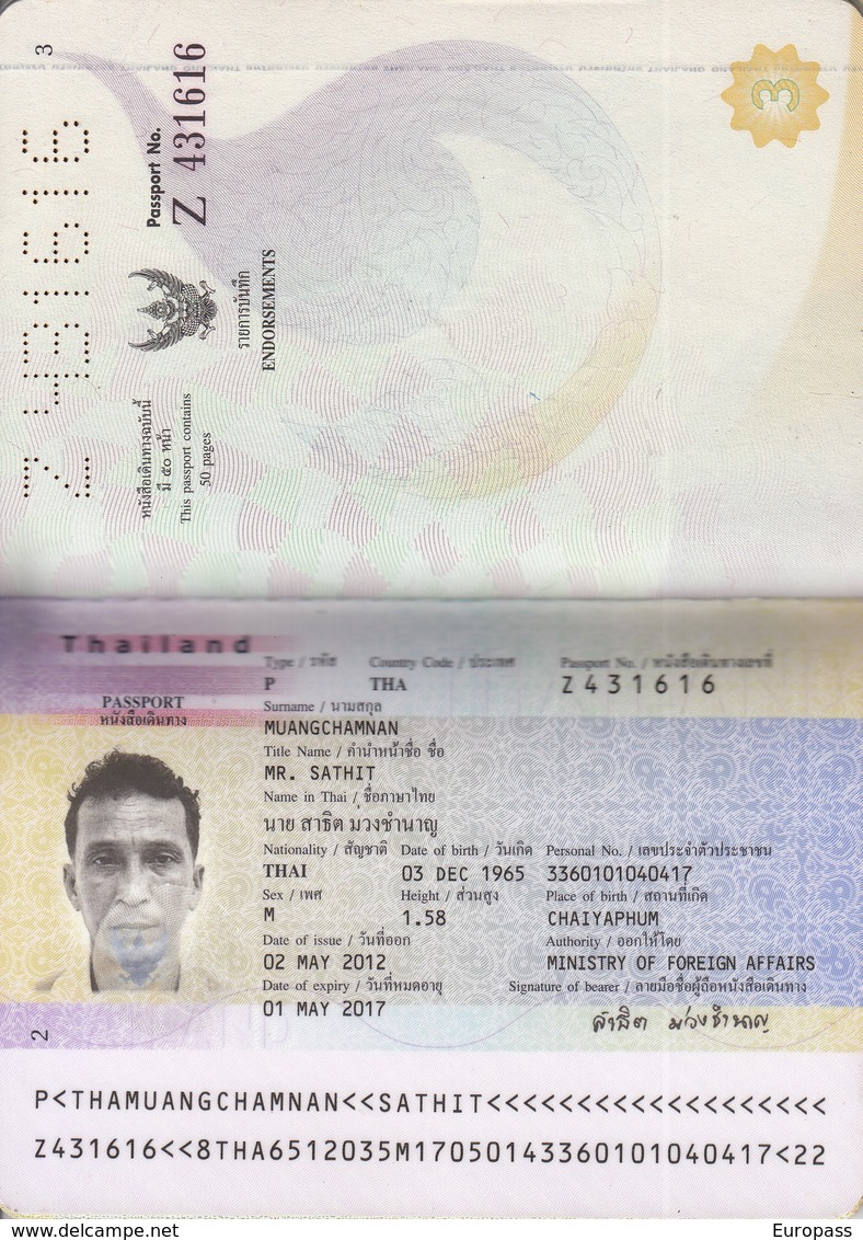 Passport. Passeport, Reisepass, Paspoort Thailand 2012 - Historical Documents