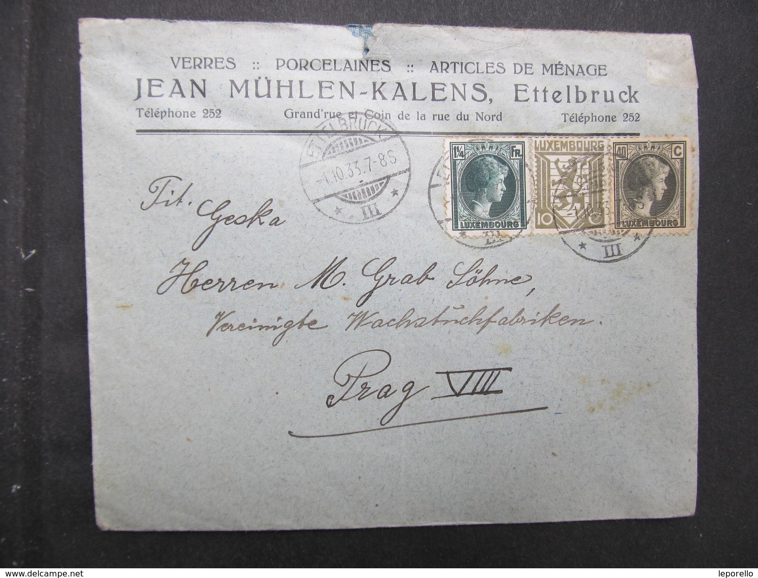 BRIEF Luxemburg Ettelbruck - Prag Mühlen Kalens 1933 // D*38214 - Briefe U. Dokumente