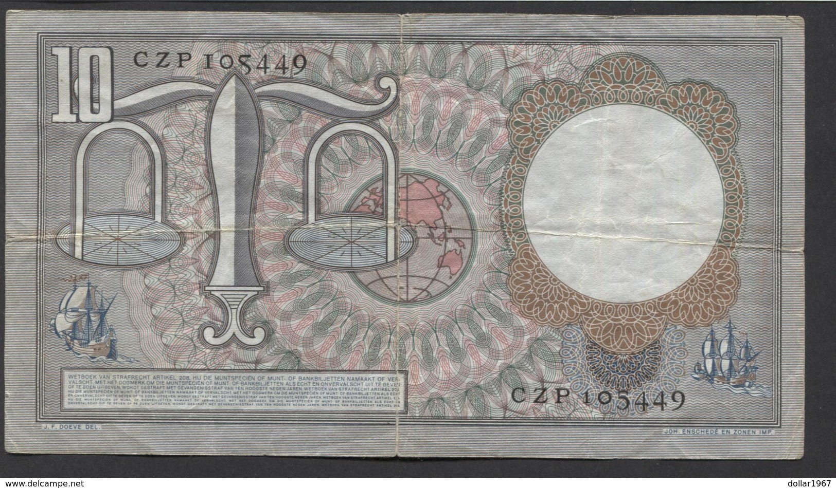 Netherlands 10 Gulden, 23-3-1953   Replacement  CZP 105449 - See The 2 Scans For Condition.(Originalscan ) - 10 Gulden