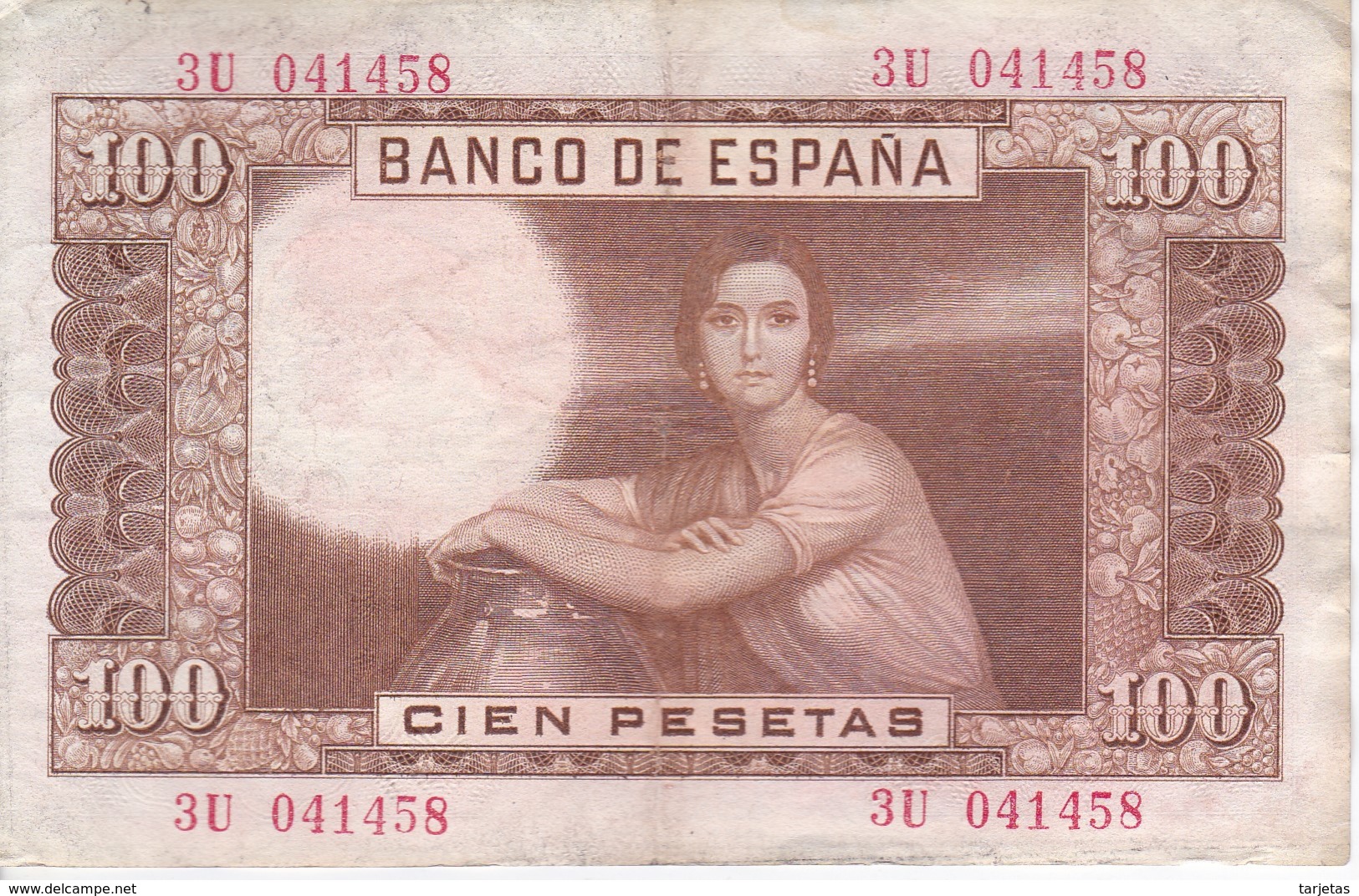 BILLETE DE ESPAÑA DE 100 PTAS DEL 7/04/1953 SERIE 3U CALIDAD BC  (BANKNOTE) - 100 Pesetas