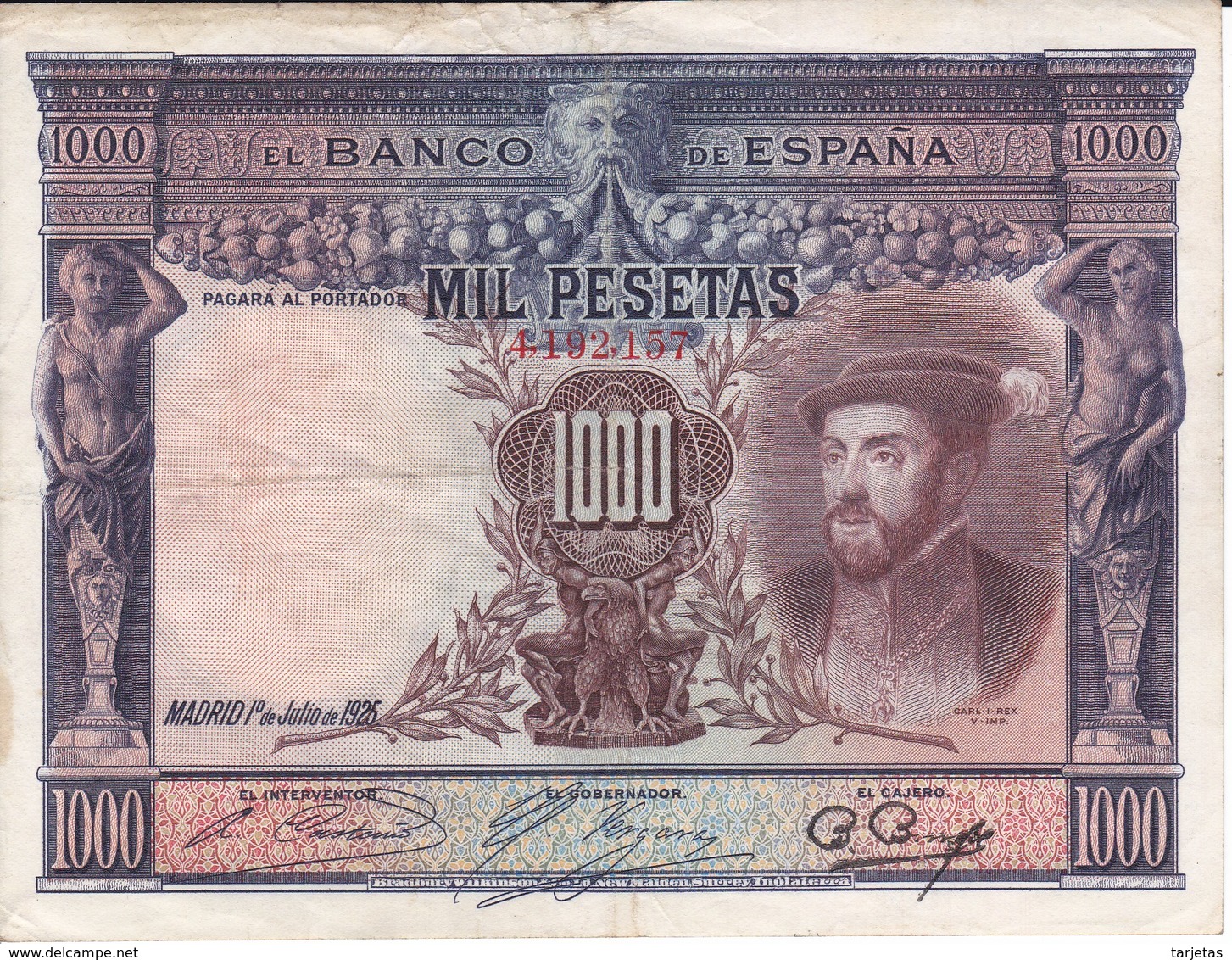 BILLETE DE ESPAÑA DE 1000 PTAS DEL AÑO 1925 DE CARLOS I  (BANKNOTE) - 1000 Pesetas