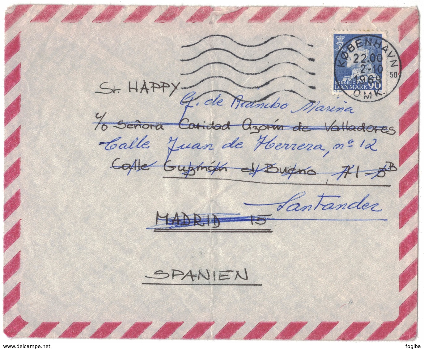 IN97  Danmark  Cover To Spain 1969 King Frederik IX 90 öre Solo - Storia Postale