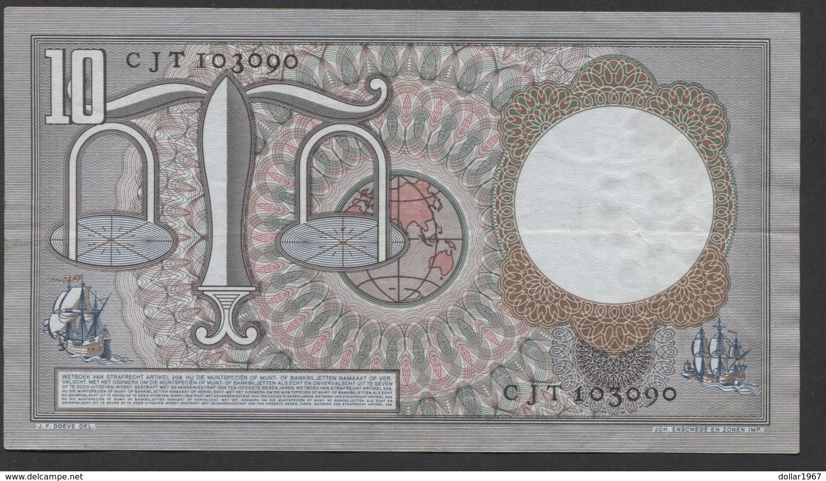 Netherlands 10 Gulden, 23-3-1953   Replacement  CJT 103090 - See The 2 Scans For Condition.(Originalscan ) - 10 Florín Holandés (gulden)