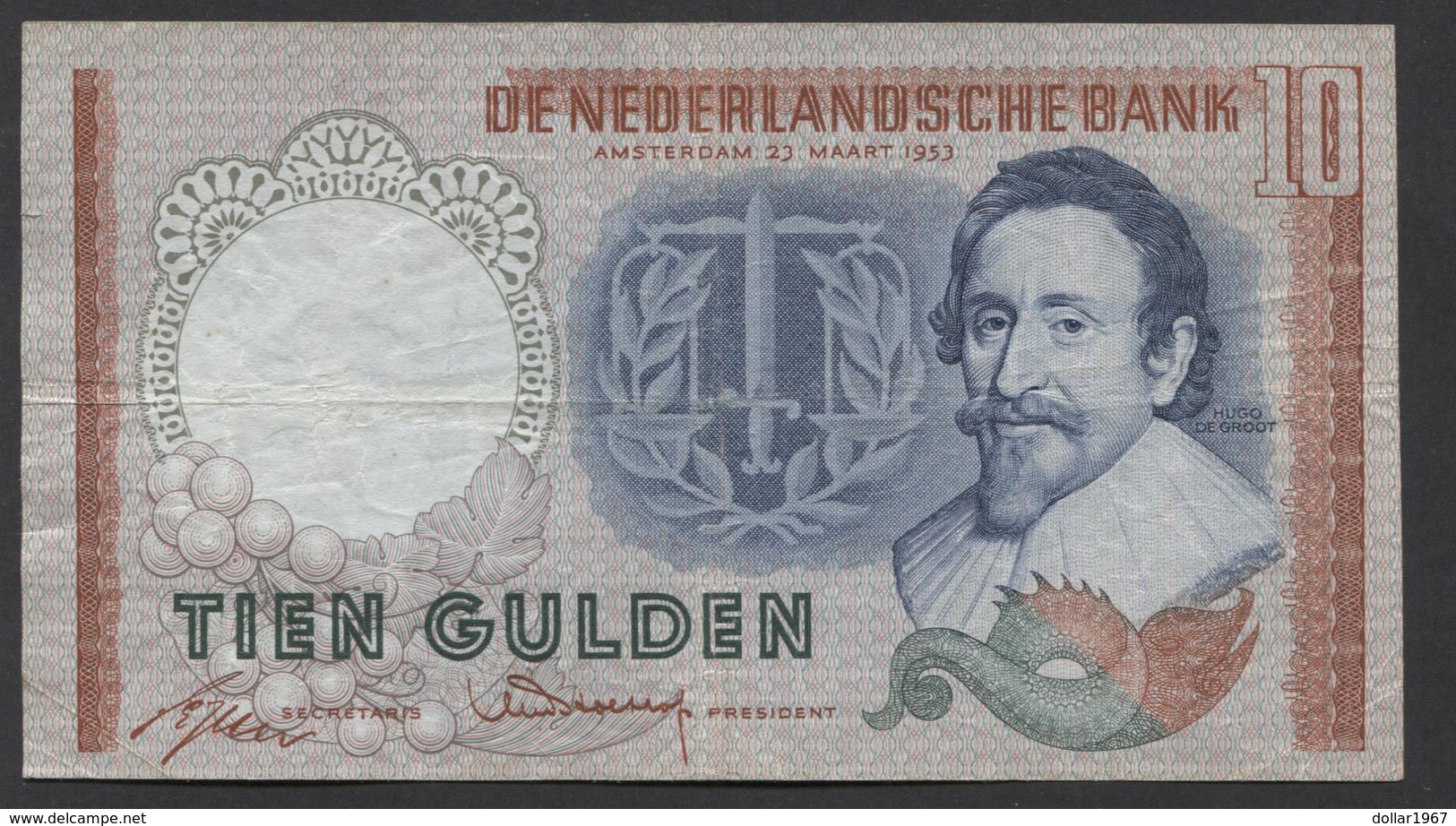 Netherlands 10 Gulden, 23-3-1953   Replacement  EEY 101717 - See The 2 Scans For Condition.(Originalscan ) - 10 Gulden