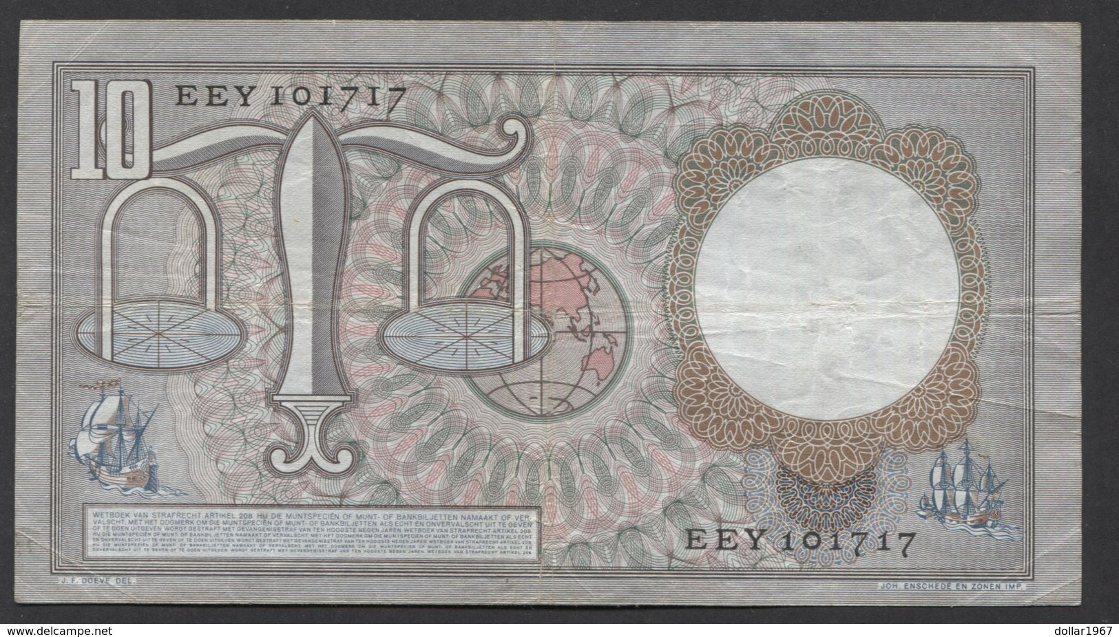 Netherlands 10 Gulden, 23-3-1953   Replacement  EEY 101717 - See The 2 Scans For Condition.(Originalscan ) - 10 Gulden