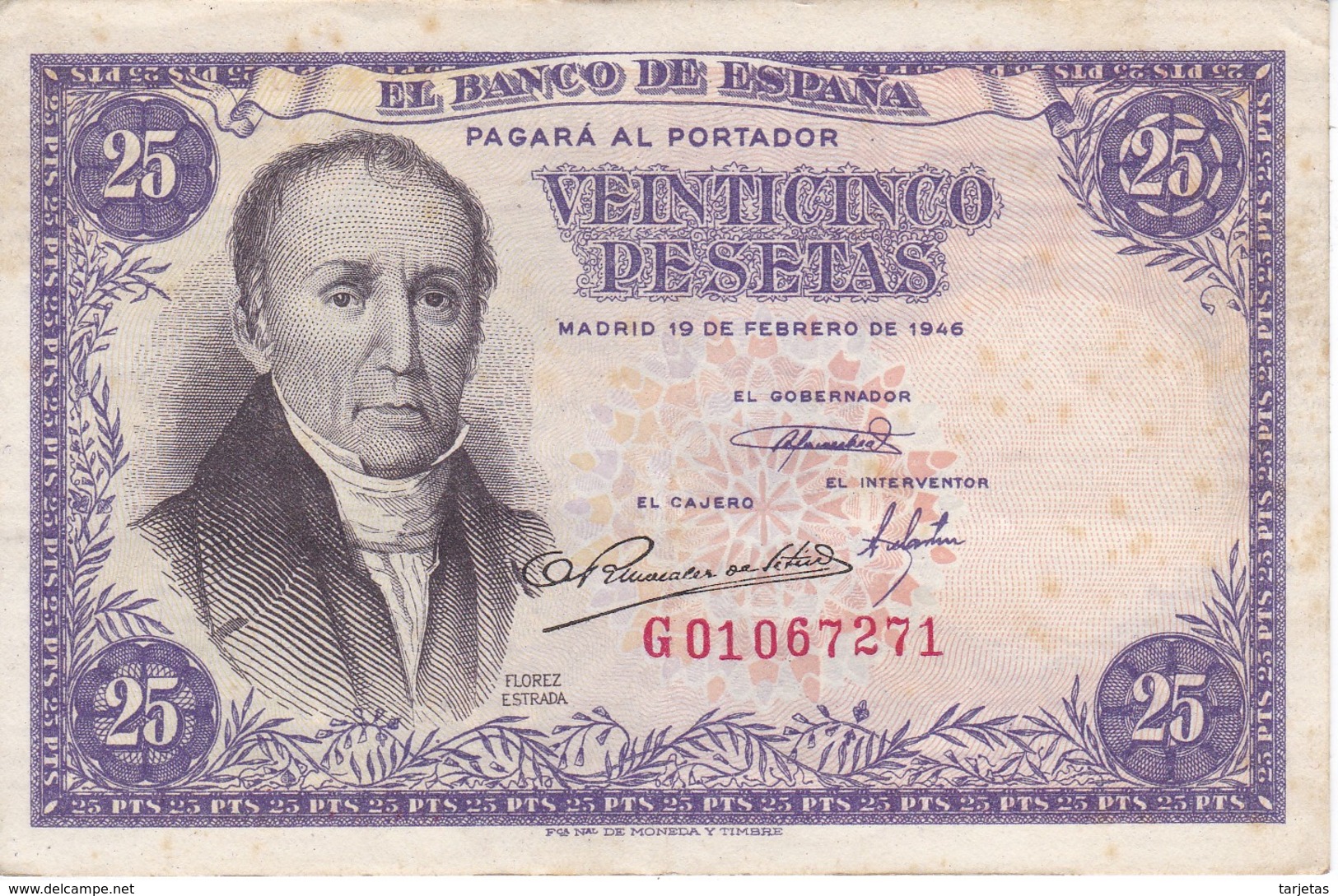 BILLETE DE ESPAÑA DE 25 PTAS DEL 19/02/1946 SERIE G  CALIDAD MBC (VF) (BANKNOTE) - 25 Pesetas