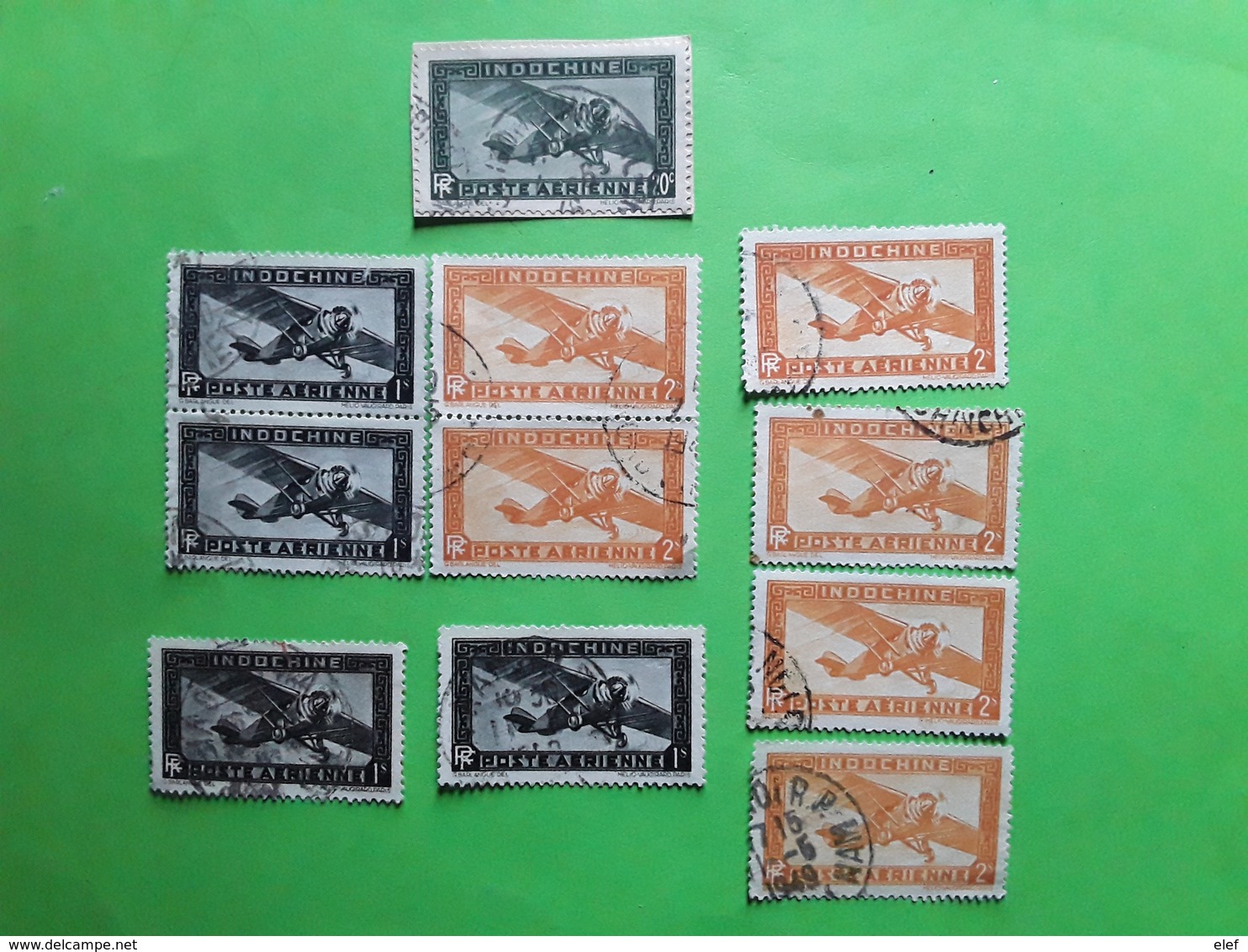 INDOCHINE 1933 POSTE AERIENNE, Avion, Lot De 11 Timbres No 6, 11, 12, Dont Paires , Nuances , Obliterations,  TB - Poste Aérienne