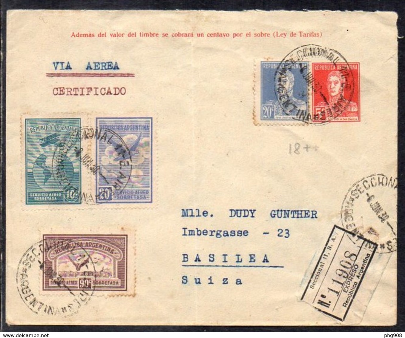 Argentina To Switzerland (Basel), 1930, Registered Cover Via Air Mail - Poste Aérienne