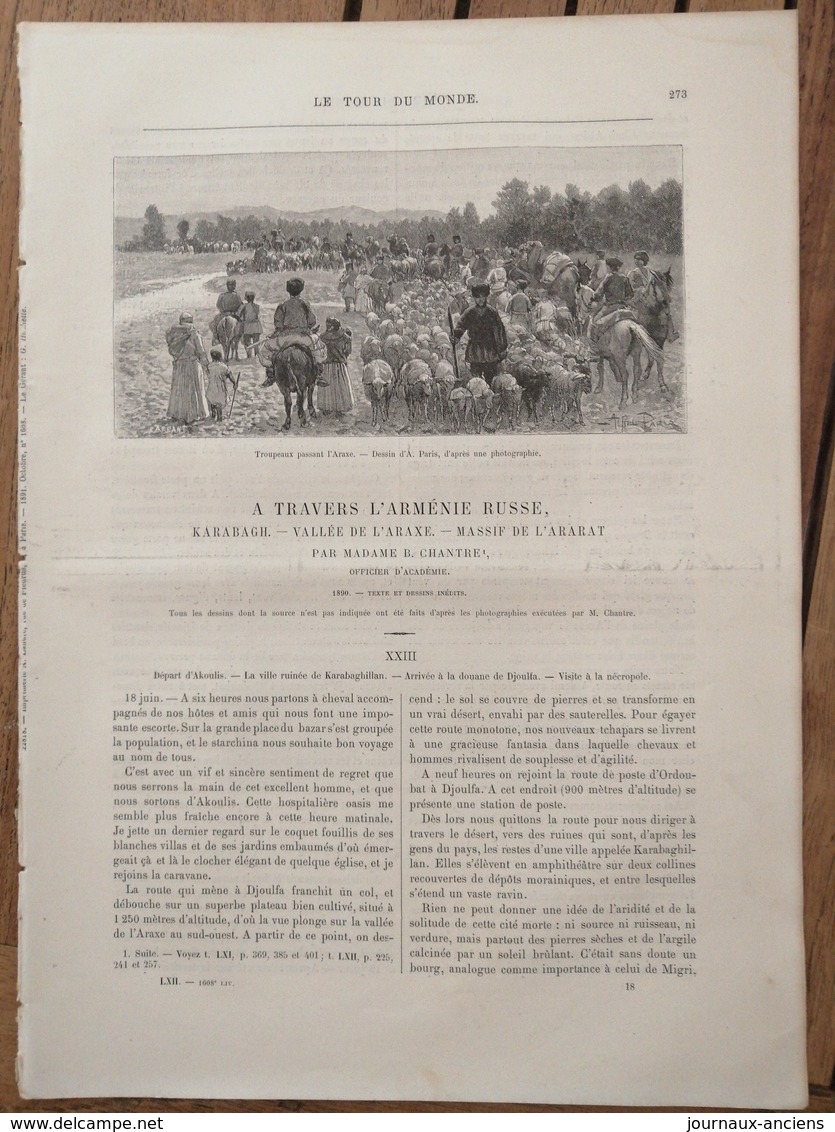 1891 À TRAVERS L'ARMÉNIE RUSSE - KARABAGH - VALLÉE DE L'ARAXE - MASSIF DE L'ARARAT - 1850 - 1899