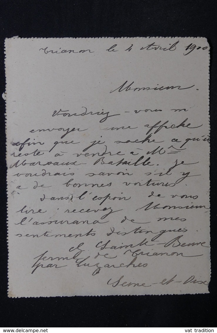 FRANCE - Carte Lettre De Paris Pour Château Thierry En 1900- L 29033 - Cartes-lettres