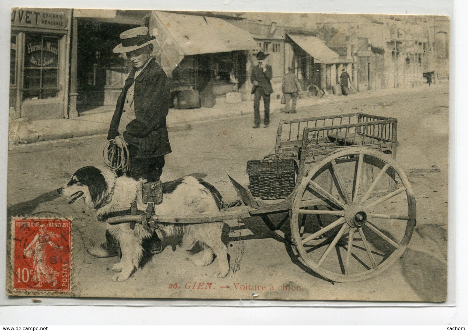 45 GIEN Attelage Voiture à Chien Le Petit Marchand Rue Ville  1908 Timbrée  D06 2019 - Gien