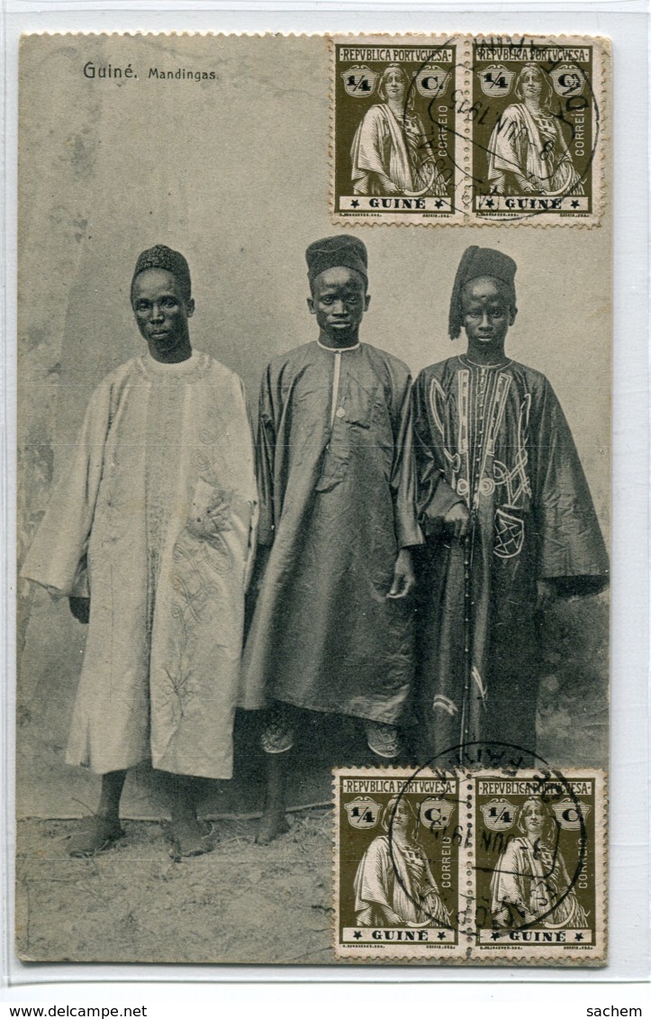 GUINEE BISSAU  Portugal   Mandigas Trio Hommes Indi_gènes En Costumes Du Pays 1915 écrite    D06 2019 - Guinea-Bissau