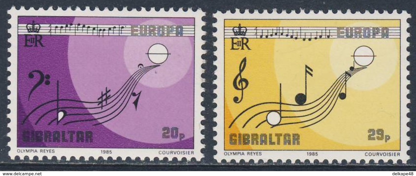 Gibraltar 1985 Mi 487 /8 YT 495 /6 SG 516 /7 ** Musical Symbols, Score Beethoven's 9th Symphony / Bass - + Violinstimme - Gibilterra