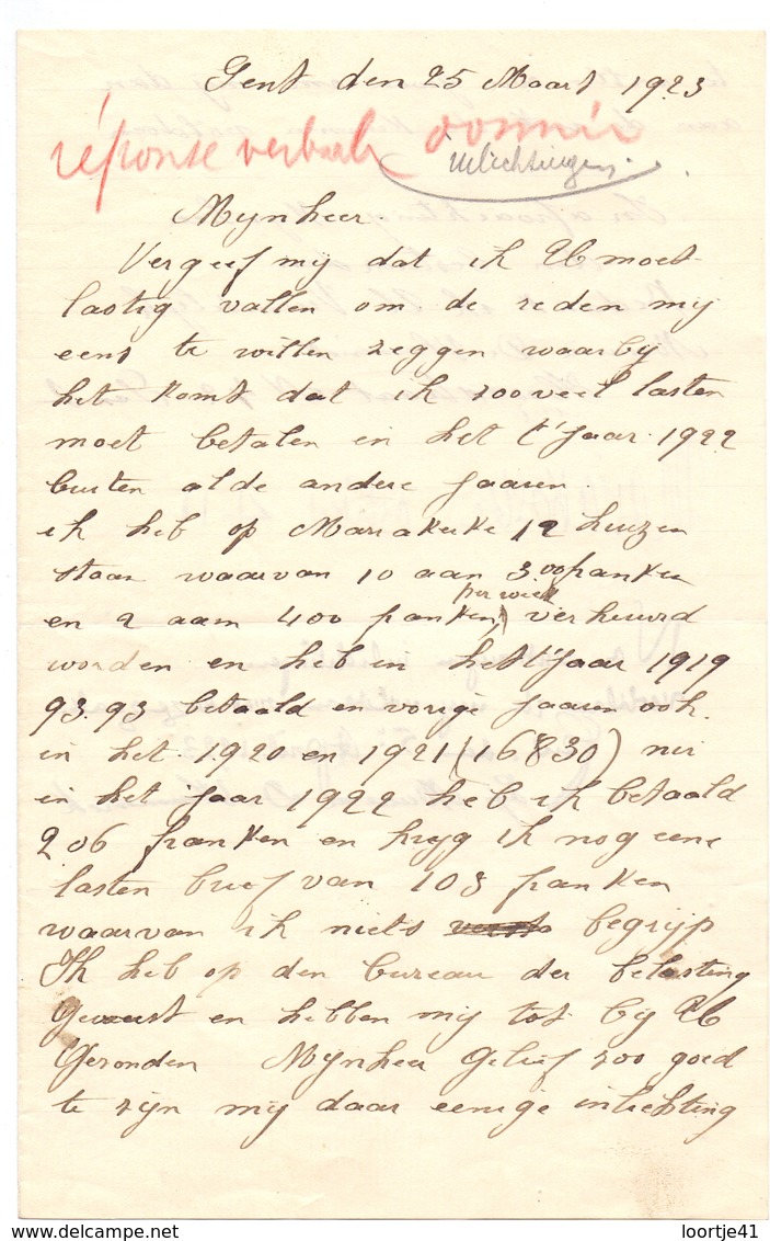 Brief Lettre - Gent - Maurice De Vlaminck - 1923 - Cartes De Visite