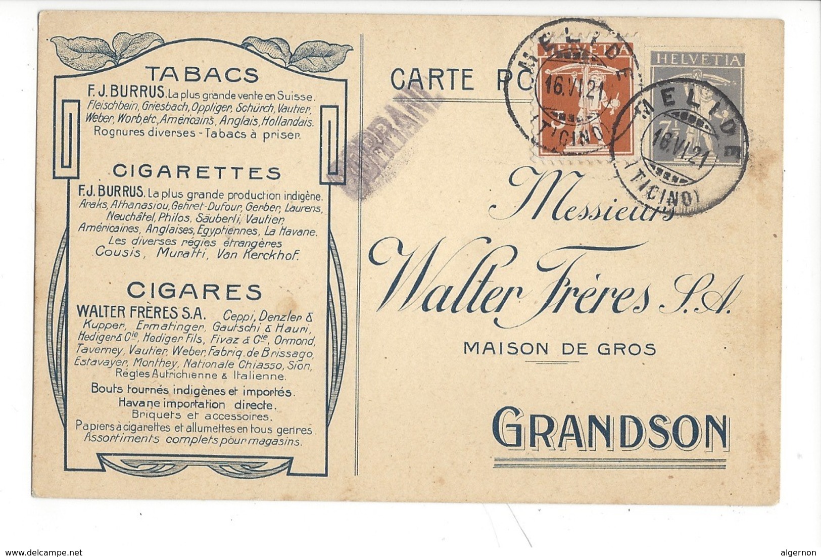 22035 - Grandson Tabacs Cigarettes Burrus Cigares Walter De Melide 1921 - Sonstige & Ohne Zuordnung