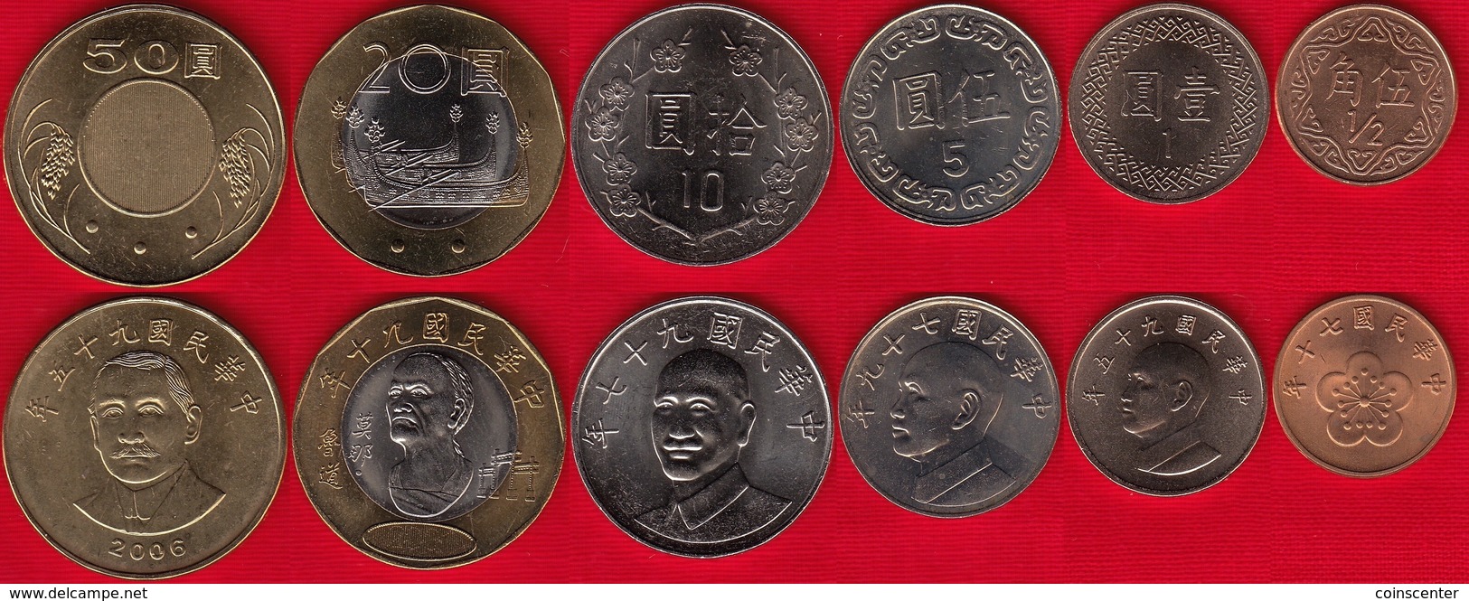 Taiwan Set Of 6 Coins: 1/2 - 50 Yuan 1981-2016 UNC - Taiwan