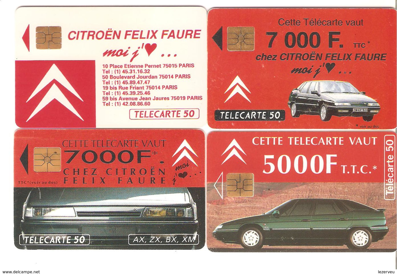 TELECARTES LOT DE 4 CITROEN FELIX FAURE - 1990