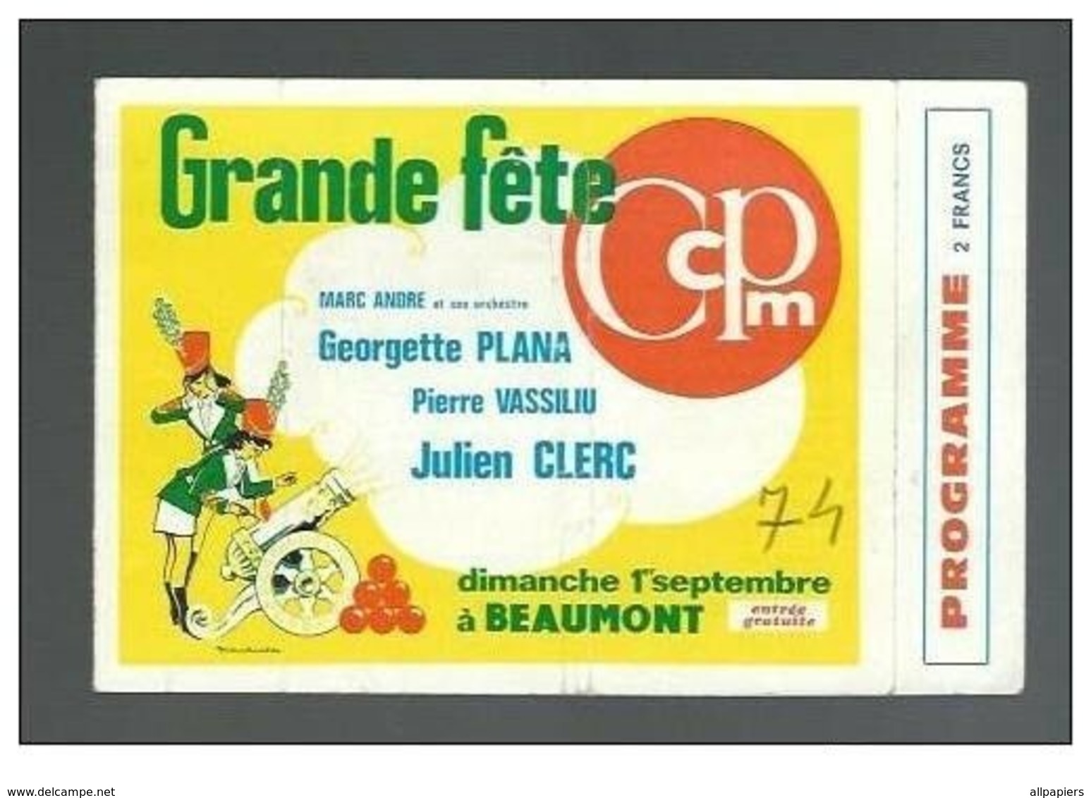 Programme Grande Fête CCPM Programme Georgette Plana - Pierre Vassiliu Et Julien Clerc De 1974 - Programs