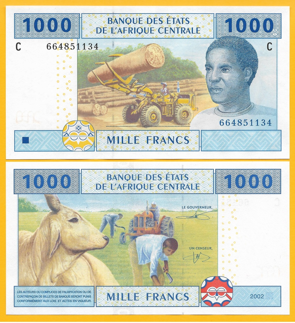 Central African States 1000 Francs Chad (C) P-607Cb 2002 UNC Banknote - Central African States