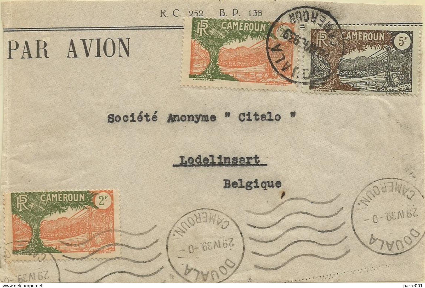 Cameroon Cameroun 1939 Douala Hanging Bridge Cover. Front Only - Brieven En Documenten