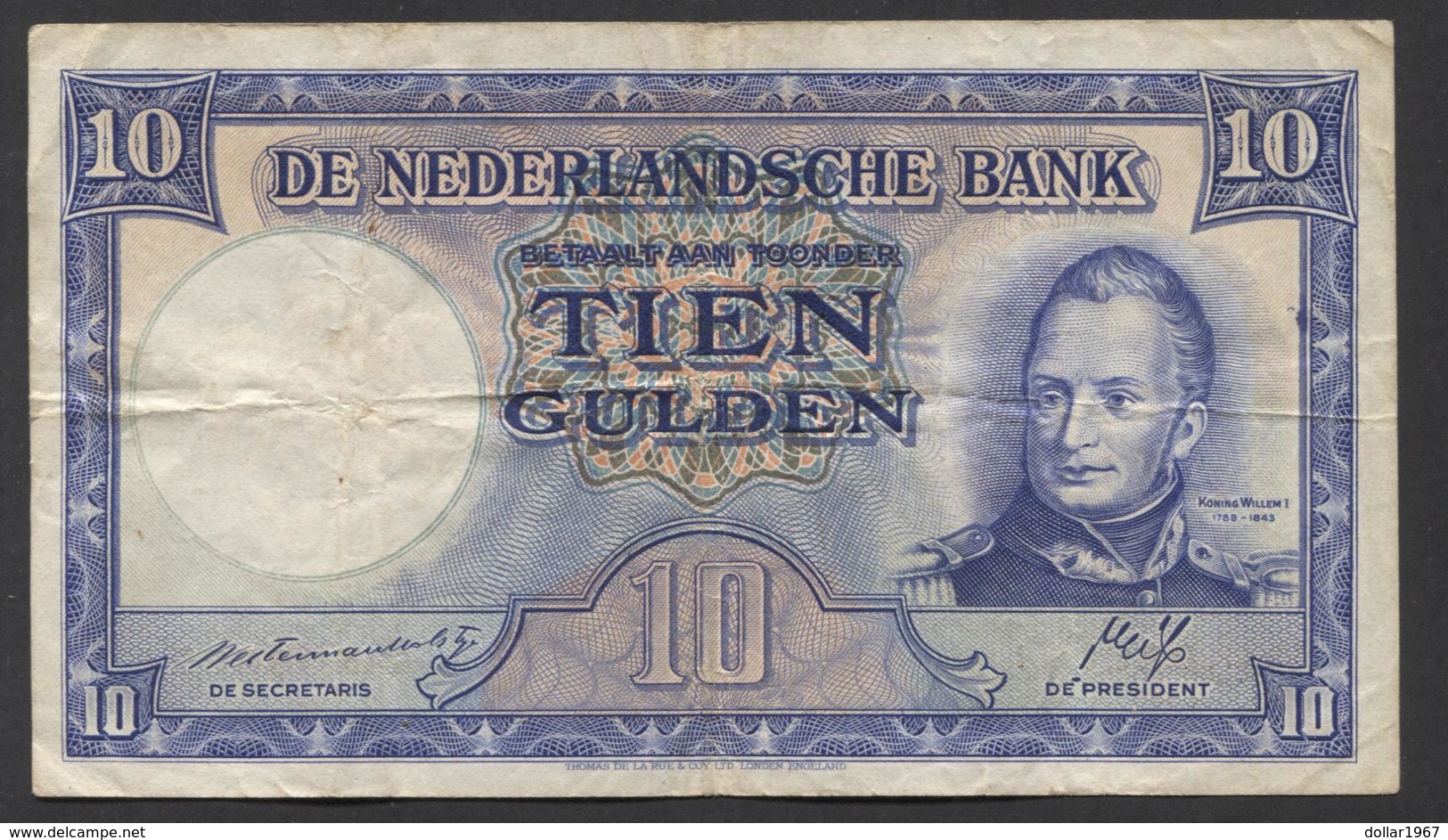 Netherlands 10 Gulden 7-5-1945 - 35.1b , No 2 AK 088991,  - See The 2 Scans For Condition.(Originalscan ) - 10 Gulden