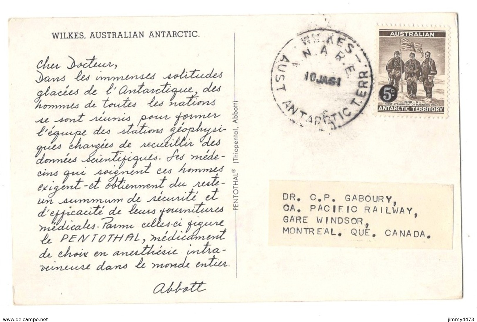 POST CARD Stamped - WILKES AUSTRALIAN ANTARCTIC - Adelaide