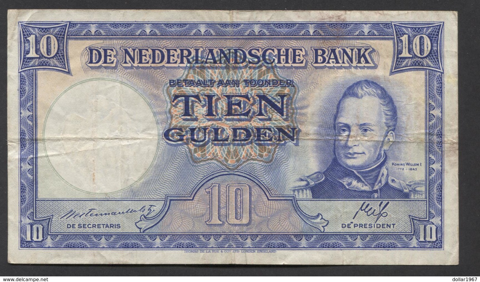 Netherlands 10 Gulden 7-5-1945 - 35.1b , No 3 AQ 857106,  - See The 2 Scans For Condition.(Originalscan ) - 10 Gulden