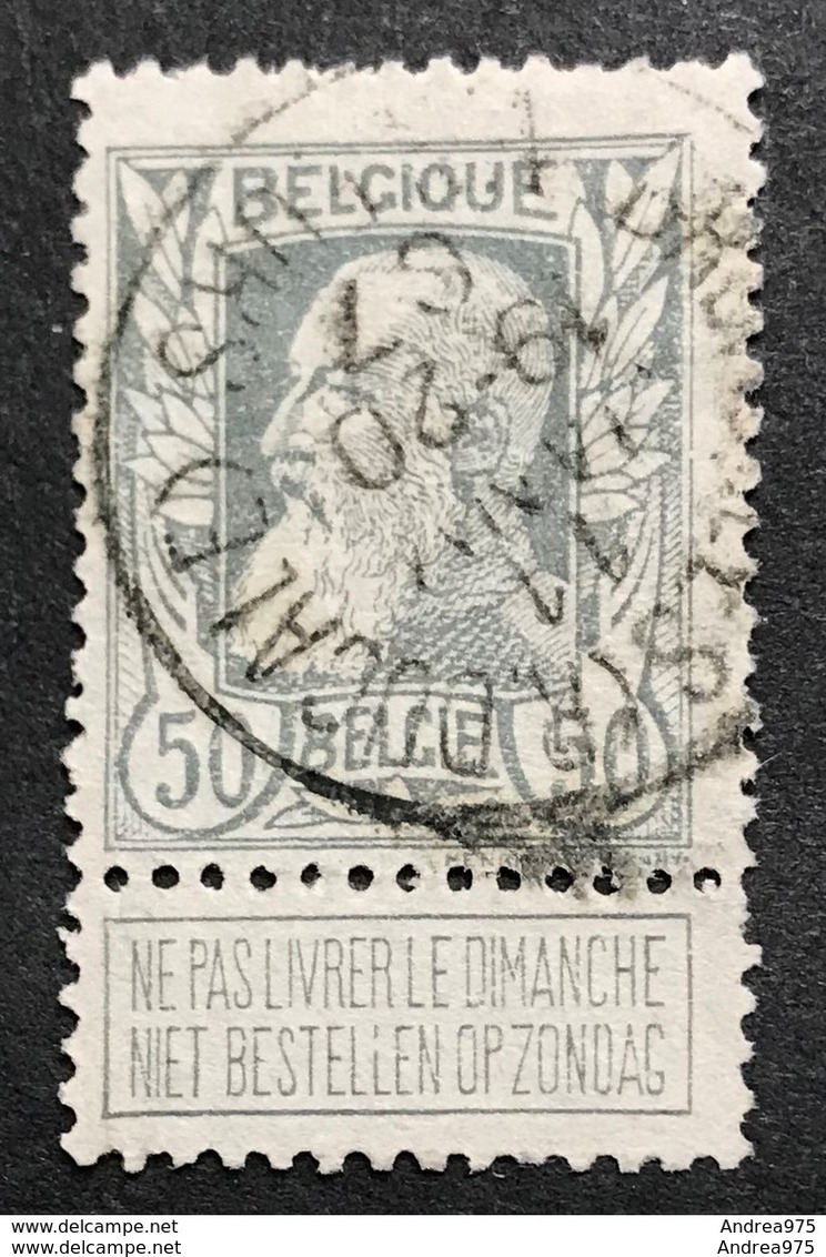 N. 78, 50 Cent Gris, Obl. Bruxelles (Rue Ducale) Valeurs 11/1/1907, NIPA 60 - 1905 Breiter Bart