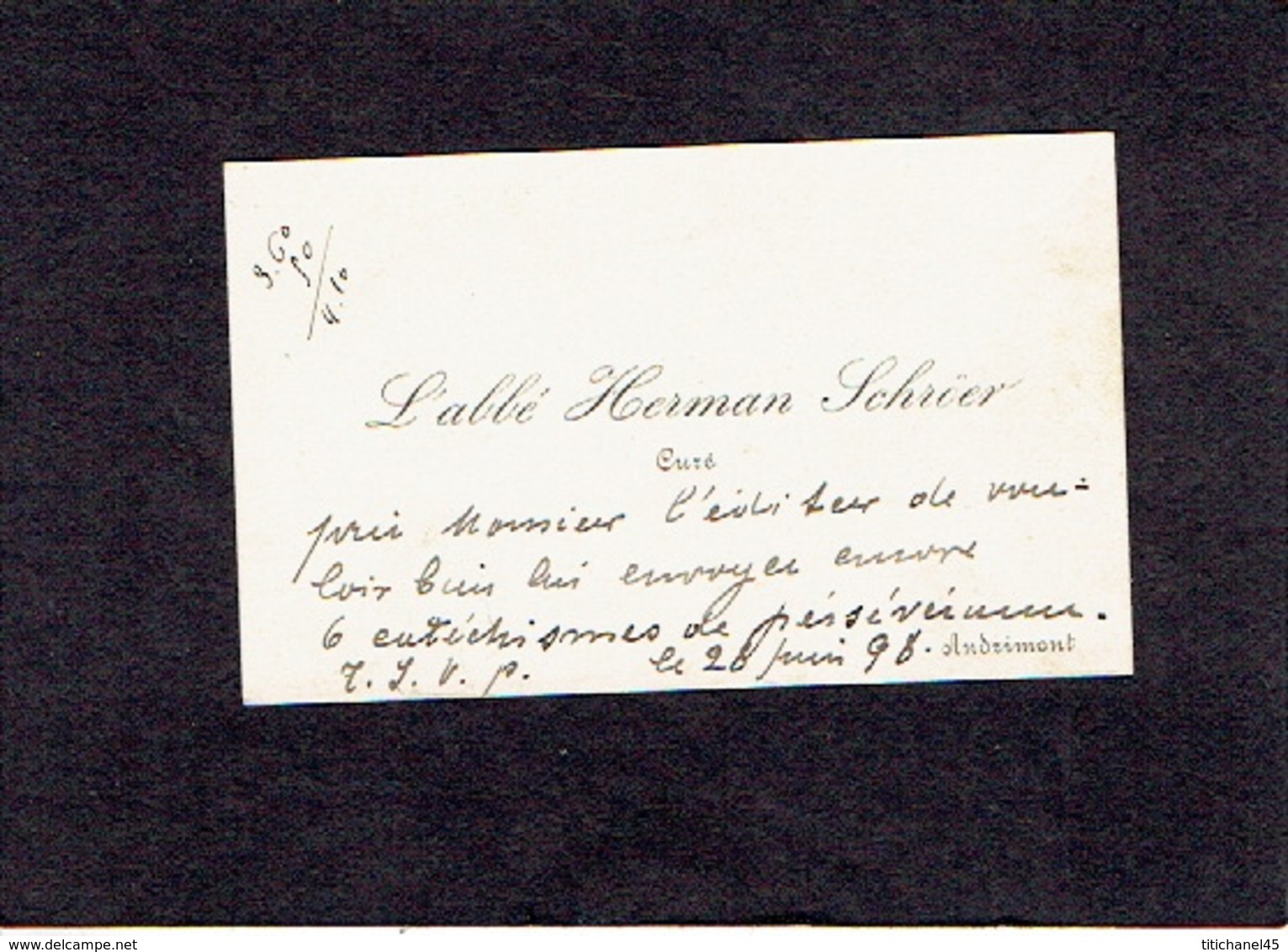 ANDRIMONT 1898 - ANCIENNE CARTE DE VISITE - L'abbé HERMAN SCHRÖER - Curé - Cartes De Visite