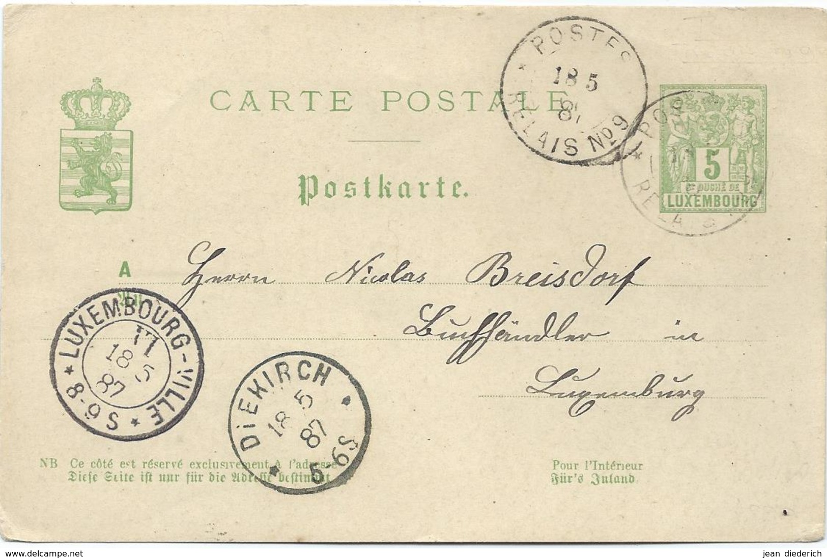 Nr. 47 - Postes Relais No. 9 (Reisdorf) Stempel 18-05-1887 Nach Luxemburg - Franking Machines (EMA)