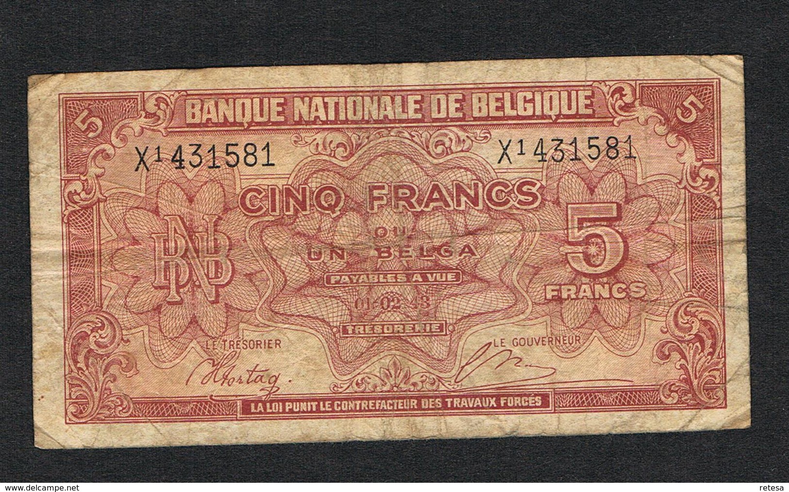 // BELGIE  5 FRANK  1 BELGA 01-02-1943 - 5 Francs-1 Belga