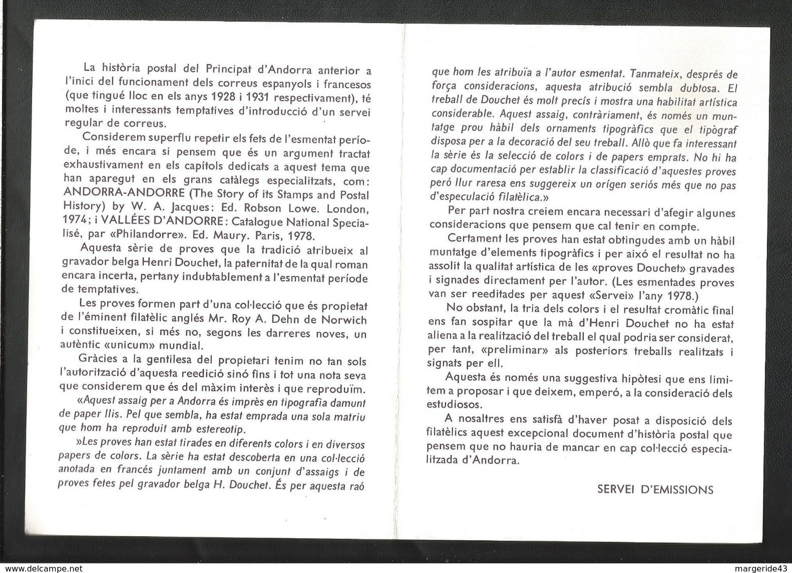 ANDORRE VIGUERIE EPISCOPALE REEDITIONS DES EPREUVES DES GRAVURES DE HENRI DOUCHET 1981 - Episcopal Viguerie