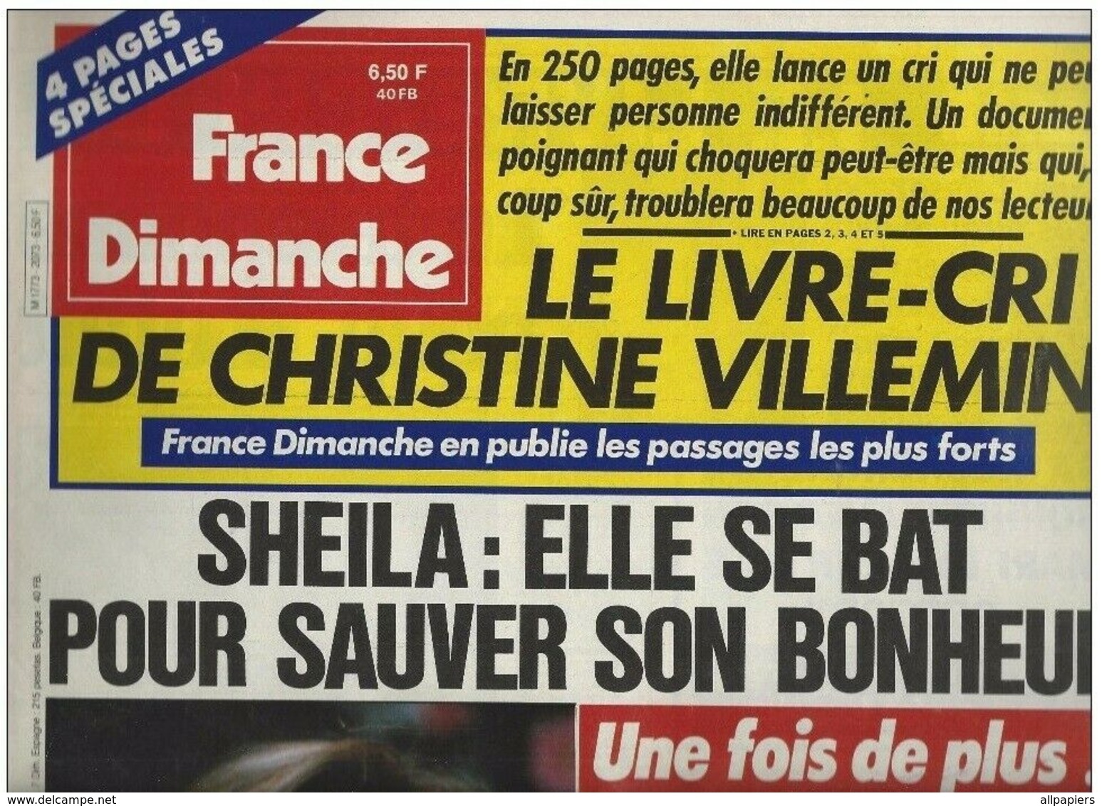 France Dimanche N°2073 Sheila Elle Se Bat Pour Sauver Son Bonheur - Michèle Torr - Stéphane Collaro - Johnny Hallyday - People