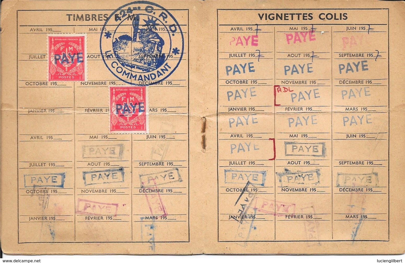 CARNET INDIVIDUEL  SOLDE INDEMNITES... - TIMBRES FM-   424eme C.R.D.LE COMMANDANT -  1956 -  126E RI LA BRACONNE 16 - Documents