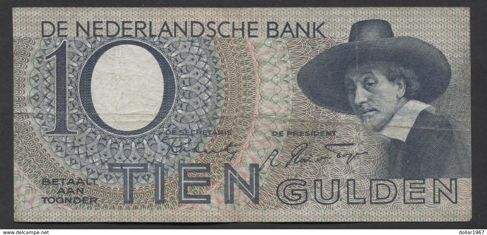 Netherlands 10 Gulden 4-1-1943 -22-4-1944 , No 3 CJ 016339 - 19-4-1944,  - See The 2 Scans For Condition.(Originalscan ) - 10 Florín Holandés (gulden)
